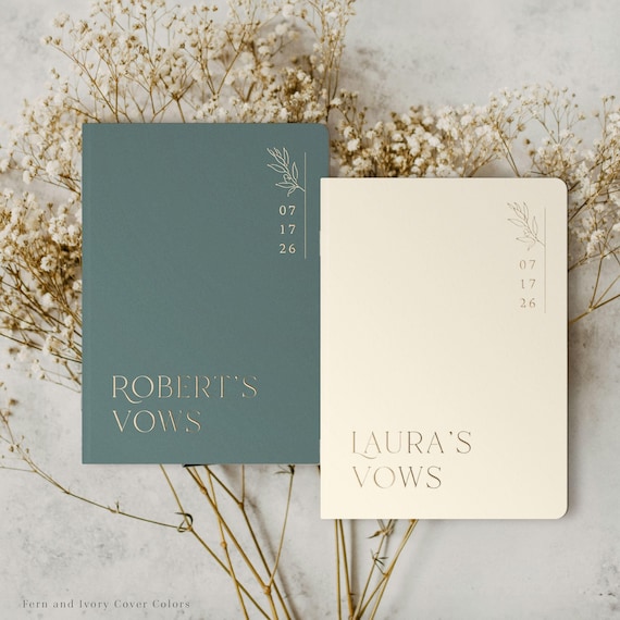 Wedding Vow Books, Personalized Vow Books set of 2, Custom Vow Book, Minimal Vows Books Gold Foil, His & Her Vow Booklets, Elegant Vow Books