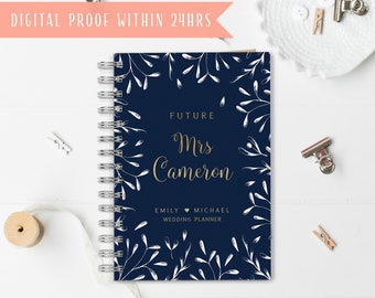 Custom Wedding Planner, Personalized Wedding Planning Book, Bridal Shower Gift, Gold foil planner, Navy wedding planner #wp021