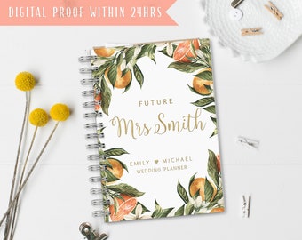 Personalized Wedding Planner, Citrus Wedding Planning Book, Custom Bridal Shower Gift, Gold foil planner, Orange wedding planner #wp023