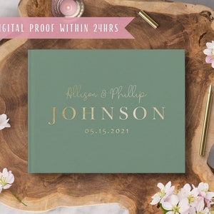 Wedding Guest Book Sage and Gold Foil Wedding Book Personalized Wedding Signature Book Photo Booth Book Formal Book gb041 image 2