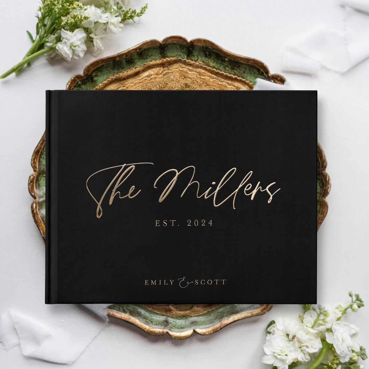 Personalized Wedding Guestbook, Custom Black Guest Book, Landscape Horizontal Gold Foil Photo Album, Personalized Photobooth Guestbook - Etsy
