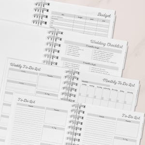 Wedding planner book with detailed pages for budgeting, wedding checklists, weekly and monthly to-do lists. A perfect tool for organizing every detail of the big day. Ideal for brides-to-be, a bridal shower gift, or an engagement present.