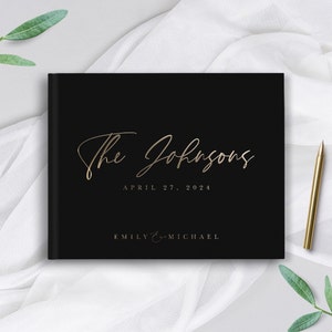 Wedding Guest Book Wedding Guestbook Landscape Horizontal Guest Book Gold Foil Guest Book Personalized Hardcover Guest Book Photo Guest Book image 9