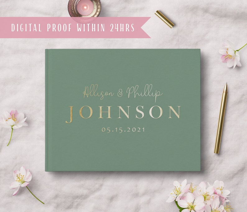 Wedding Guest Book Sage and Gold Foil Wedding Book Personalized Wedding Signature Book Photo Booth Book Formal Book gb041 image 3