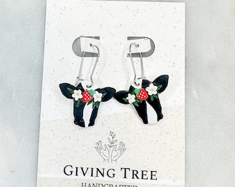 Strawberry Dairy Cow Earrings, Handmade Clay Earrings, Cottagecore, Rodeo Earrings, Handmade Gift