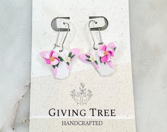 Pink Floral Dairy Cow Earrings, Handmade Clay Earrings, Cute Farm Animals, Rodeo Earrings, Handmade Gift