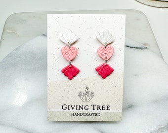 Ombre Heart Dangle Earrings, Valentines Day, Art Deco, Handmade Clay Earrings, Gift for her, Gift for Wife