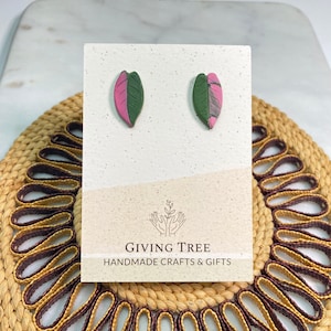 Philodendron Pink Princess Earrings, Rare Plant Stud Earrings, Plant Lover Gift, Rare Plant Gift