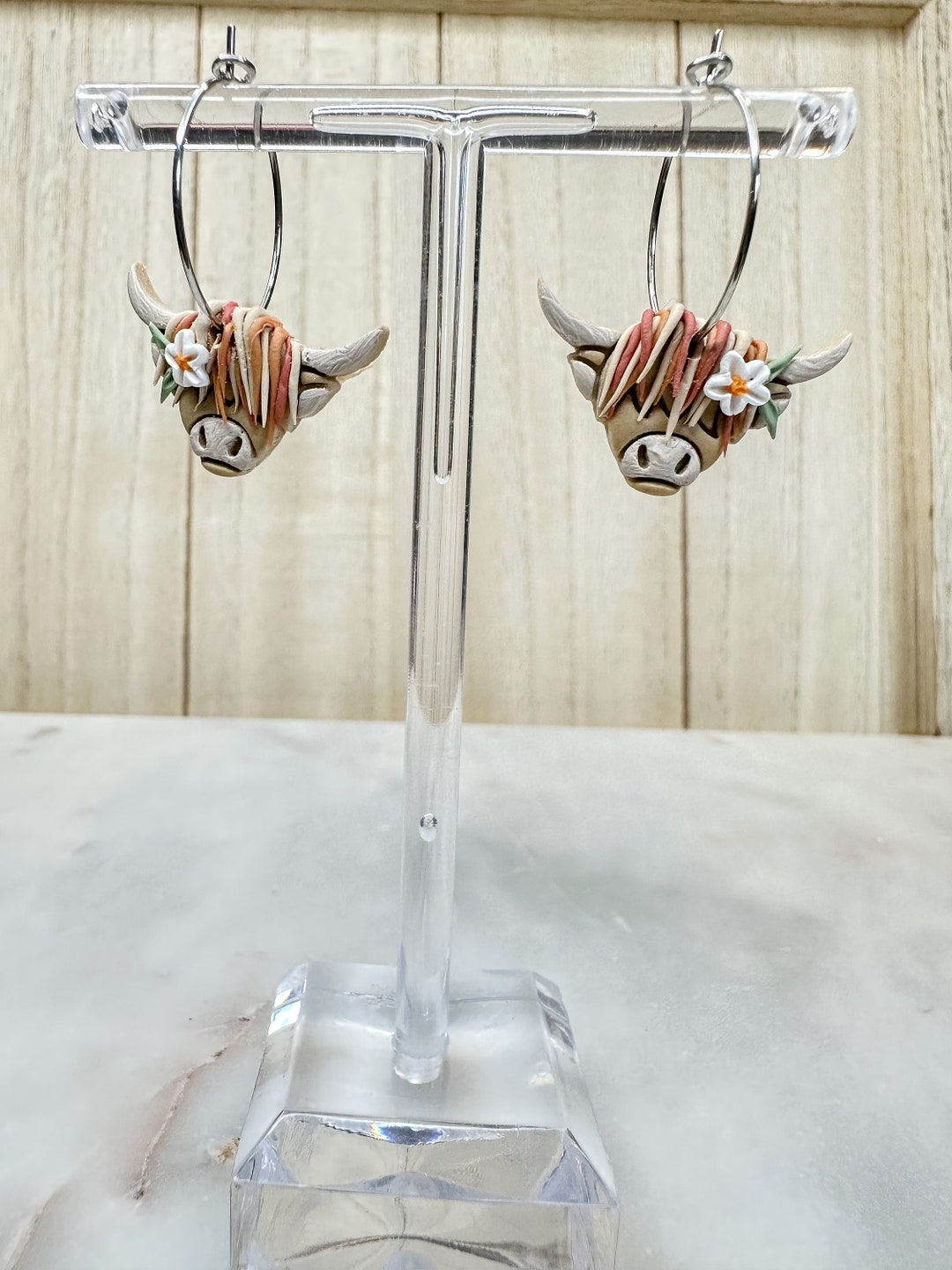 Clay Cow Rings Boho Highland Cow Handmade Clay Earrings, Rodeo Jewelry, Barnyard ...