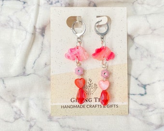 Mini Clay Cloud Beaded Dangle Earrings, Pink Marble, Huggie Earrings, Trendy Statement Earrings
