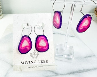 Polymer Clay Amethyst Geode Agate Inspired Earrings, Geode Agates, Rockhound Gift, Rock Lover Gift