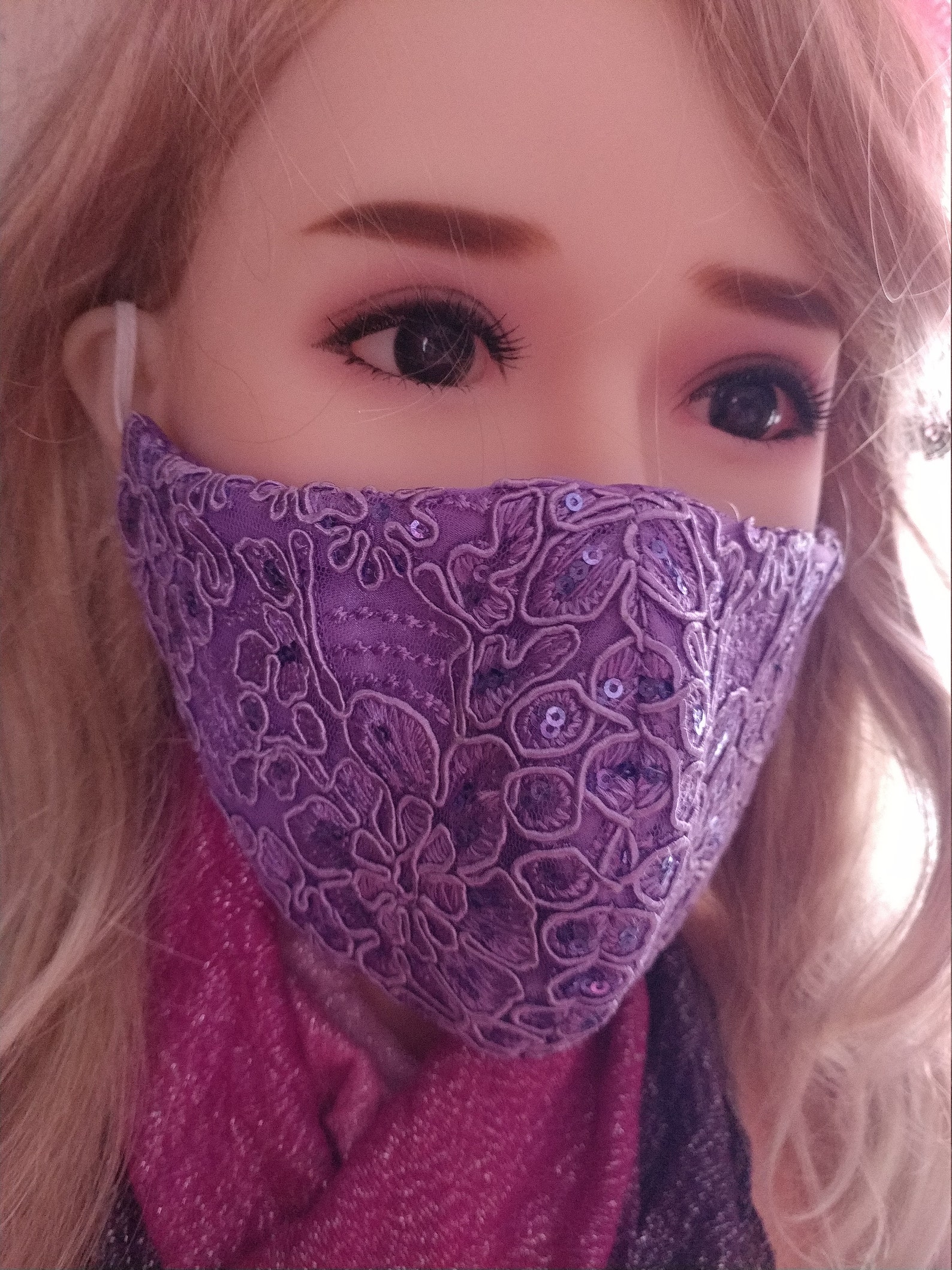 Purple Lace Face Mask With Floral Lace Embroidery. Tripe Etsy UK