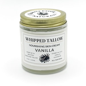 VANILLA Whipped Tallow Skin Cream Grass-Fed Tallow Face Moisturizer All Natural Non-Toxic Lotion Body Butter 2oz 4oz 8oz 16oz