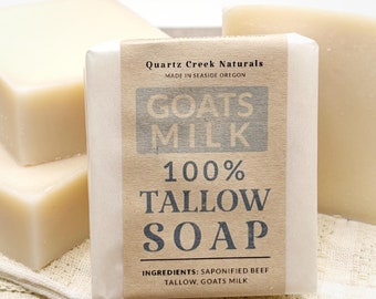 Pure Tallow & Goat Milk Soap / Unscented 100% Grass Fed Beef Tallow Soap Bars Body Face Hands Everyday Soap Gentle, non toxic fragrance free