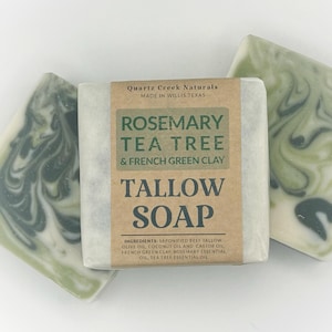 Rosemary Tea Tree Tallow Soap with French Green Clay – Nourishing Artisan Bar