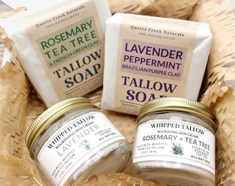 Whipped Tallow and Soap Gift Set - Rosemary Tea Tree Lavender Peppermint - Whipped Grass Fed Beef Tallow - Customizable