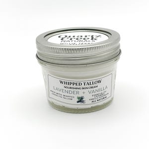 LAVENDER + VANILLA Whipped Tallow Skin Cream Grass-Fed Tallow Face Moisturizer All Natural Non-Toxic Lotion Body Butter 2oz 4oz 8oz 16oz 4 oz mason reusable