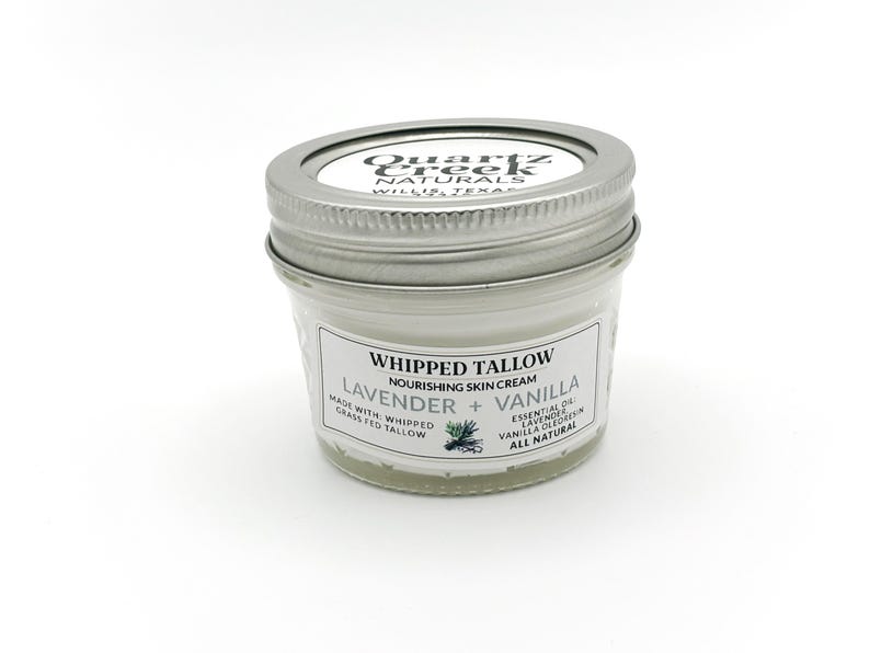 LAVENDER + VANILLA Whipped Tallow Skin Cream Grass-Fed Tallow Face Moisturizer All Natural Non-Toxic Lotion Body Butter 2oz 4oz 8oz 16oz 4 oz mason reusable