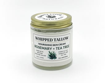 ROSEMARY Tea Tree Whipped Tallow Skin Cream Grass-Fed Tallow Face Moisturizer All Natural Non-Toxic Lotion Body Butter 2oz 4oz 8oz 16oz
