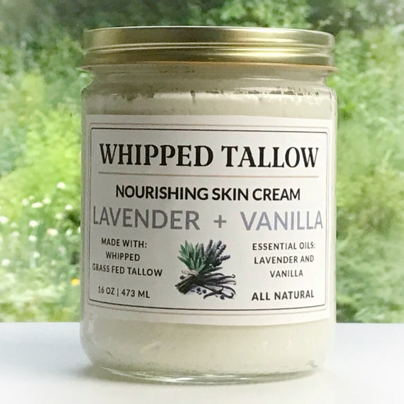 LAVENDER + VANILLA Whipped Tallow Skin Cream Grass-Fed Tallow Face Moisturizer All Natural Non-Toxic Lotion Body Butter 2oz 4oz 8oz 16oz