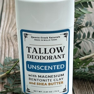 Natural Tallow Deodorant - With Magnesium - For Men or Women - Aluminum Free Unscented