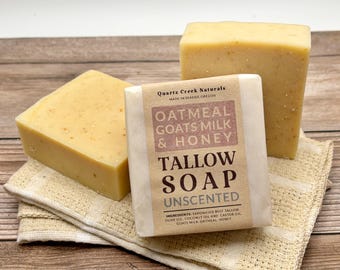 Unscented Tallow Soap, Oatmeal, Goat Milk, Honey, Gentle Cleanse