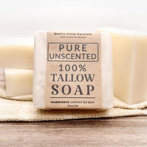 100% Beef Tallow Soap Bar, Fragrance Free Gentle Body Face Soap