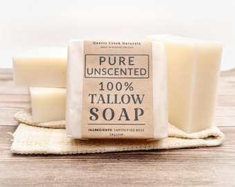100% Beef Tallow Soap Bar, Fragrance Free Gentle Body Face Soap