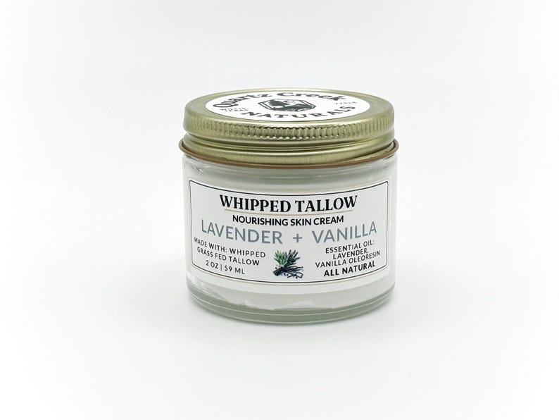 LAVENDER + VANILLA Whipped Tallow Skin Cream Grass-Fed Tallow Face Moisturizer All Natural Non-Toxic Lotion Body Butter 2oz 4oz 8oz 16oz 2 oz