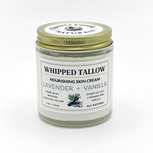 LAVENDER + VANILLA Whipped Tallow Skin Cream Grass-Fed Tallow Face Moisturizer All Natural Non-Toxic Lotion Body Butter 2oz 4oz 8oz 16oz 4 oz