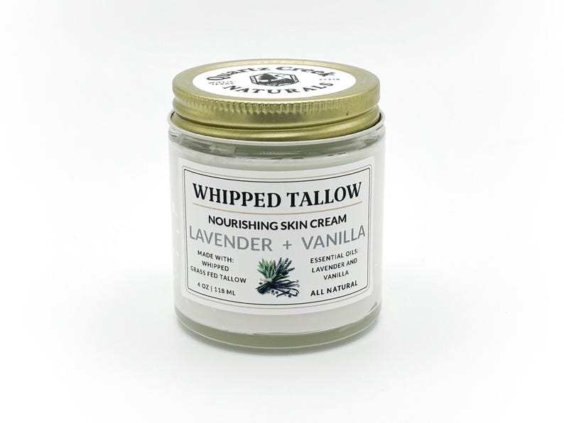 LAVENDER + VANILLA Whipped Tallow Skin Cream Grass-Fed Tallow Face Moisturizer All Natural Non-Toxic Lotion Body Butter 2oz 4oz 8oz 16oz 4 oz