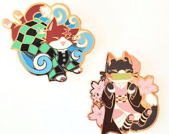Neko Kimetsu Yaiba Demon Cat Pins