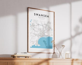Swansea, South Wales Map Print - Minimalist Wall Art (A4 or A3)