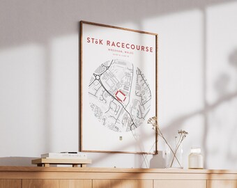 STōK Racecourse Map Print – Minimalist Wrexham Stadium Wall Art (A4/A3)