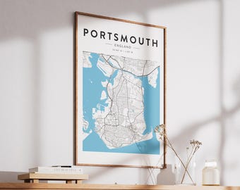 Portsmouth England Map Print - Minimalist Wall Art (A4 or A3)