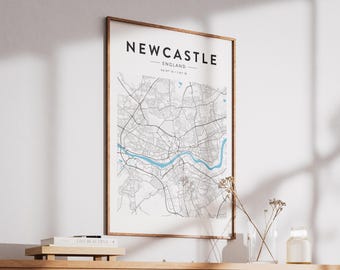 Newcastle England Map Print - Minimalist Wall Art (A4 or A3)
