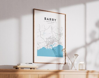 Barry South Wales Map Print - Minimalist Wall Art (A4 or A3)