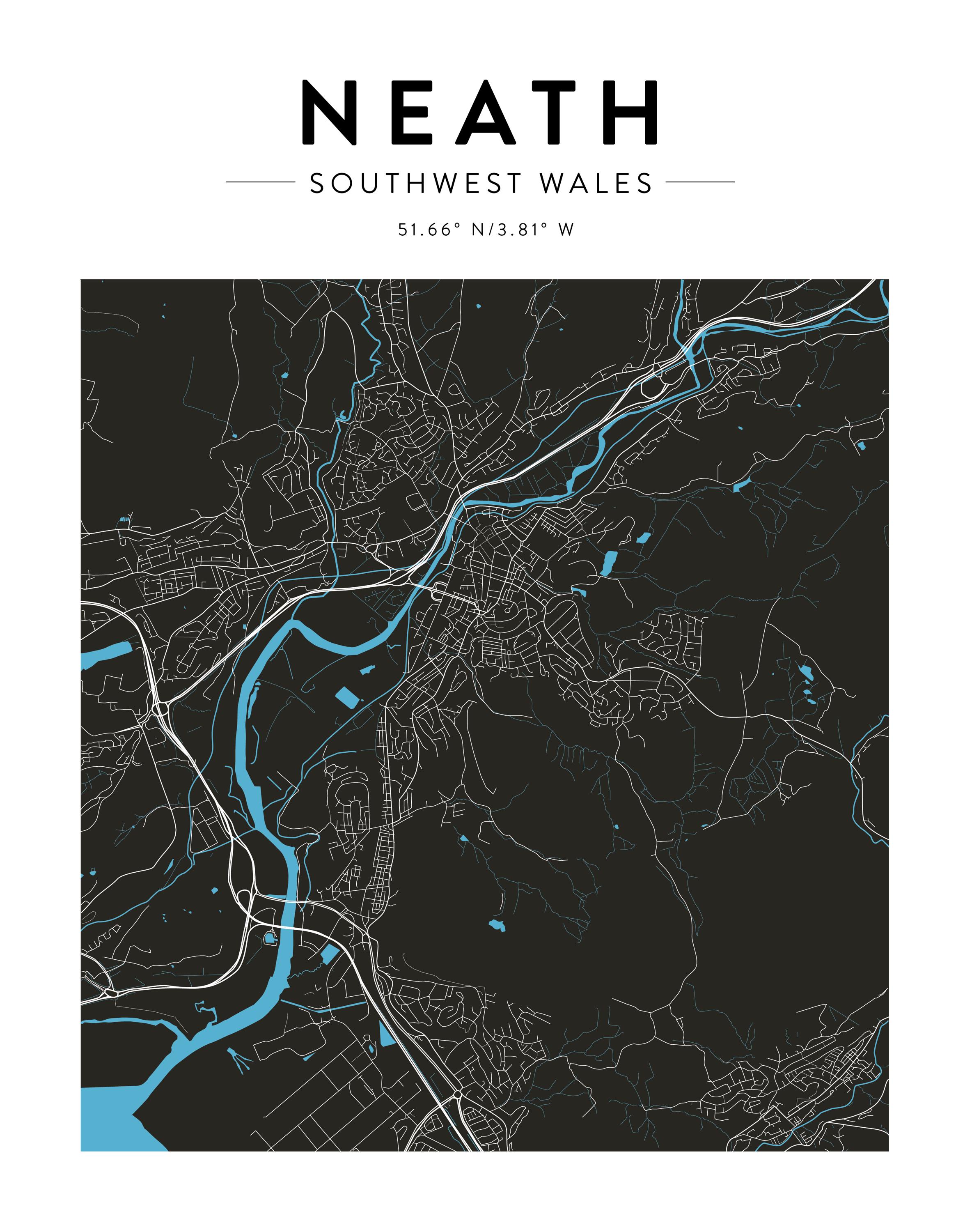Neath, Southwest Wales Map Print - Minimalist Wall Art (A4 or A3) - Etsy UK