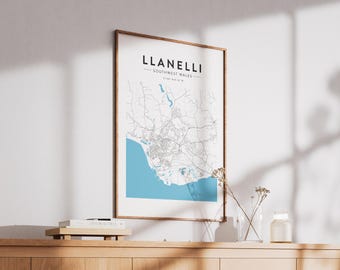 Llanelli, Southwest Wales Map Print - Minimalist Wall Art (A4 or A3)
