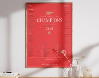 Arsenal 25/26 Premier League Champions Print | Minimalist Football Squad Fixture Art
