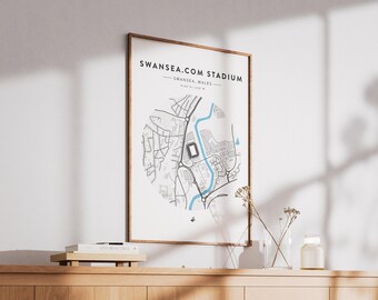 Swansea.com Stadium Map Print – Minimalist Football Wall Art (A4/A3)