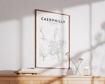 Caerphilly, South Wales Map Print - Minimalist Wall Art (A4 or A3)