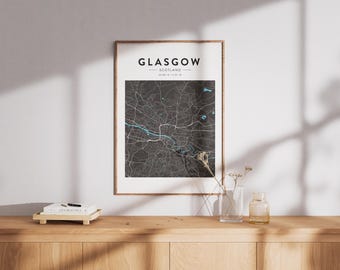 Glasgow, Scotland | Map Print | Digital Download | A4 | Circle, Square, Black, White | Minimalist Wall Art