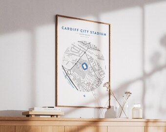 Cardiff City Stadium Map Print – Minimalist Football Ground Wall Art (A4/A3)