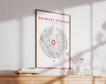 Emirates Stadium Map Print – Minimalist Football Ground Wall Art (A4/A3)