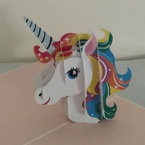 Unicorn Head 3D Kirigami Pop-up Greeting Card