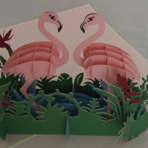 Cartão de felicitações pop-up Flamingos apaixonados 3D Kirigami