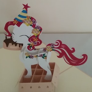 Happy Birthday Pony with Cake 3D Kirigami Pop-up Birthday Card