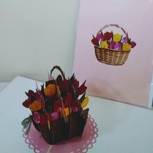 Tulip Basket 3D Kirigami Pop-up Greeting Card