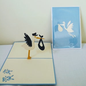 Cicogna offre Baby Boy 3D Kirigami Pop-up Biglietto di auguri